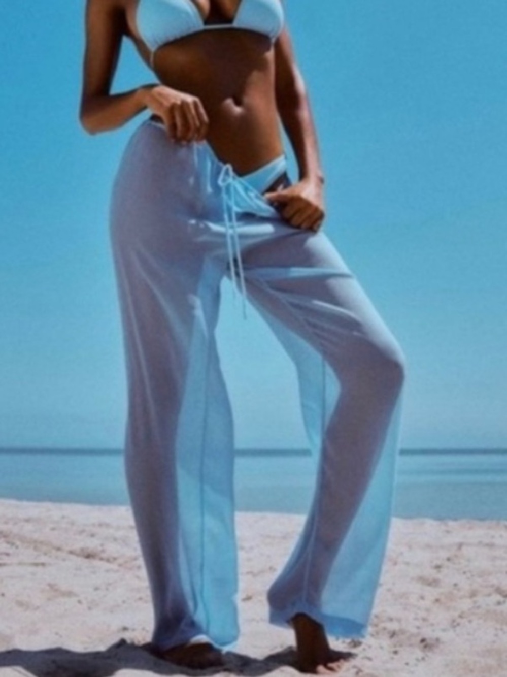 SKIMS Silk Chiffon Pale Blue Sheer Beach Cover-Up Pants